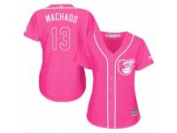 Women Majestic Baltimore Orioles #13 Manny Machado Pink Fashion Cool Base MLB Jersey