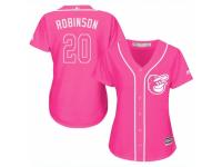 Women Majestic Baltimore Orioles #20 Frank Robinson Pink Fashion Cool Base MLB Jersey