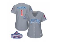 Women Majestic Chicago Cubs #1 Kosuke Fukudome Authentic Grey Road 2016 World Series Champions Cool Base MLB Jersey