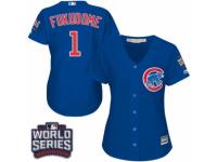 Women Majestic Chicago Cubs #1 Kosuke Fukudome Authentic Royal Blue Alternate 2016 World Series Bound Cool Base MLB Jersey