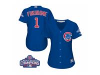 Women Majestic Chicago Cubs #1 Kosuke Fukudome Authentic Royal Blue Alternate 2016 World Series Champions Cool Base MLB Jersey