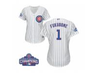 Women Majestic Chicago Cubs #1 Kosuke Fukudome Authentic White Home 2016 World Series Champions Cool Base MLB Jersey