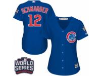 Women Majestic Chicago Cubs #12 Kyle Schwarber Authentic Royal Blue Alternate 2016 World Series Bound Cool Base MLB Jersey