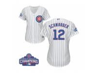 Women Majestic Chicago Cubs #12 Kyle Schwarber Authentic White Home 2016 World Series Champions Cool Base MLB Jersey