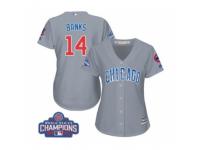 Women Majestic Chicago Cubs #14 Ernie Banks Authentic Grey Road 2016 World Series Champions Cool Base MLB Jersey