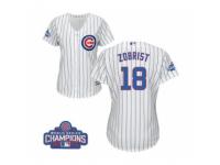 Women Majestic Chicago Cubs #18 Ben Zobrist Authentic White Home 2016 World Series Champions Cool Base MLB Jersey