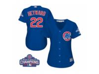 Women Majestic Chicago Cubs #22 Jason Heyward Authentic Royal Blue Alternate 2016 World Series Champions Cool Base MLB Jersey