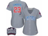 Women Majestic Chicago Cubs #23 Ryne Sandberg Authentic Grey Road 2016 World Series Bound Cool Base MLB Jersey