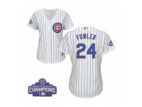 Women Majestic Chicago Cubs #24 Dexter Fowler Authentic White Home 2016 World Series Champions Cool Base MLB Jersey