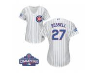 Women Majestic Chicago Cubs #27 Addison Russell Authentic White Home 2016 World Series Champions Cool Base MLB Jersey