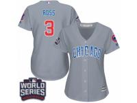 Women Majestic Chicago Cubs #3 David Ross Authentic Grey Road 2016 World Series Bound Cool Base MLB Jersey