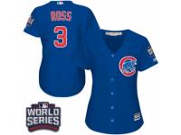 Women Majestic Chicago Cubs #3 David Ross Authentic Royal Blue Alternate 2016 World Series Bound Cool Base MLB Jersey