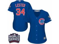 Women Majestic Chicago Cubs #34 Jon Lester Authentic Royal Blue Alternate 2016 World Series Bound Cool Base MLB Jersey