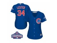 Women Majestic Chicago Cubs #34 Jon Lester Authentic Royal Blue Alternate 2016 World Series Champions Cool Base MLB Jersey