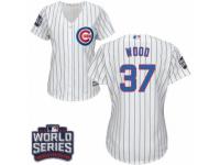 Women Majestic Chicago Cubs #37 Travis Wood Authentic White Home 2016 World Series Bound Cool Base MLB Jersey