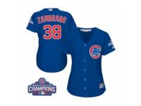 Women Majestic Chicago Cubs #38 Carlos Zambrano Authentic Royal Blue Alternate 2016 World Series Champions Cool Base MLB Jersey