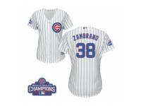 Women Majestic Chicago Cubs #38 Carlos Zambrano Authentic White Home 2016 World Series Champions Cool Base MLB Jersey