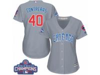 Women Majestic Chicago Cubs #40 Willson Contreras Authentic Grey Road 2016 World Series Champions Cool Base MLB Jersey