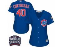 Women Majestic Chicago Cubs #40 Willson Contreras Authentic Royal Blue Alternate 2016 World Series Bound Cool Base MLB Jersey