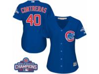 Women Majestic Chicago Cubs #40 Willson Contreras Authentic Royal Blue Alternate 2016 World Series Champions Cool Base MLB Jersey