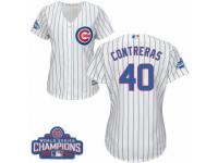 Women Majestic Chicago Cubs #40 Willson Contreras Authentic White Home 2016 World Series Champions Cool Base MLB Jersey