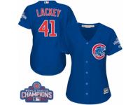 Women Majestic Chicago Cubs #41 John Lackey Authentic Royal Blue Alternate 2016 World Series Champions Cool Base MLB Jersey