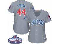 Women Majestic Chicago Cubs #44 Anthony Rizzo Authentic Grey Road 2016 World Series Champions Cool Base MLB Jersey