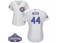 Women Majestic Chicago Cubs #44 Anthony Rizzo Authentic White Home 2016 World Series Champions Cool Base MLB Jersey