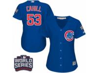 Women Majestic Chicago Cubs #53 Trevor Cahill Authentic Royal Blue Alternate 2016 World Series Bound Cool Base MLB Jersey