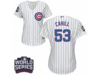 Women Majestic Chicago Cubs #53 Trevor Cahill Authentic White Home 2016 World Series Bound Cool Base MLB Jersey