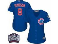 Women Majestic Chicago Cubs #8 Andre Dawson Authentic Royal Blue Alternate 2016 World Series Bound Cool Base MLB Jersey