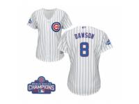 Women Majestic Chicago Cubs #8 Andre Dawson Authentic White Home 2016 World Series Champions Cool Base MLB Jersey