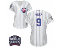 Women Majestic Chicago Cubs #9 Javier Baez Authentic White Home 2016 World Series Bound Cool Base MLB Jersey