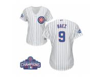 Women Majestic Chicago Cubs #9 Javier Baez Authentic White Home 2016 World Series Champions Cool Base MLB Jersey