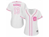 Women Majestic Detroit Tigers #13 Omar Vizquel White Fashion Cool Base MLB Jersey