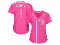 Women Majestic Houston Astros #1 Carlos Correa Pink Fashion Cool Base MLB Jersey