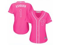Women Majestic Philadelphia Phillies #1 Richie Ashburn Pink Fashion Cool Base MLB Jersey