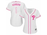 Women Majestic Philadelphia Phillies #1 Richie Ashburn White Fashion Cool Base MLB Jersey