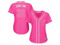 Women Majestic Philadelphia Phillies #32 Steve Carlton Pink Fashion Cool Base MLB Jersey