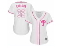 Women Majestic Philadelphia Phillies #32 Steve Carlton White Fashion Cool Base MLB Jersey
