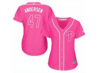 Women Majestic Philadelphia Phillies #47 Larry Andersen Pink Fashion Cool Base MLB Jersey