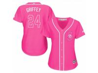 Women Majestic Seattle Mariners #24 Ken Griffey Pink Fashion Cool Base MLB Jersey