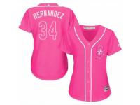 Women Majestic Seattle Mariners #34 Felix Hernandez Pink Fashion Cool Base MLB Jersey