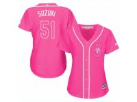 Women Majestic Seattle Mariners #51 Ichiro Suzuki Pink Fashion Cool Base MLB Jersey