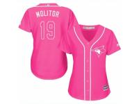 Women Majestic Toronto Blue Jays #19 Paul Molitor Pink Fashion Cool Base MLB Jersey