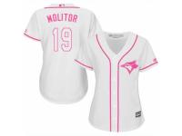 Women Majestic Toronto Blue Jays #19 Paul Molitor White Fashion Cool Base MLB Jersey