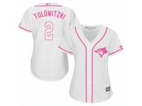 Women Majestic Toronto Blue Jays #2 Troy Tulowitzki White Fashion Cool Base MLB Jersey