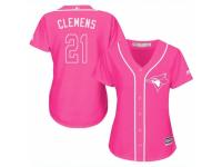Women Majestic Toronto Blue Jays #21 Roger CleMen Pink Fashion Cool Base MLB Jersey