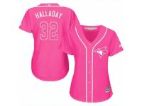 Women Majestic Toronto Blue Jays #32 Roy Halladay Pink Fashion Cool Base MLB Jersey