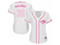 Women Majestic Toronto Blue Jays #32 Roy Halladay White Fashion Cool Base MLB Jersey